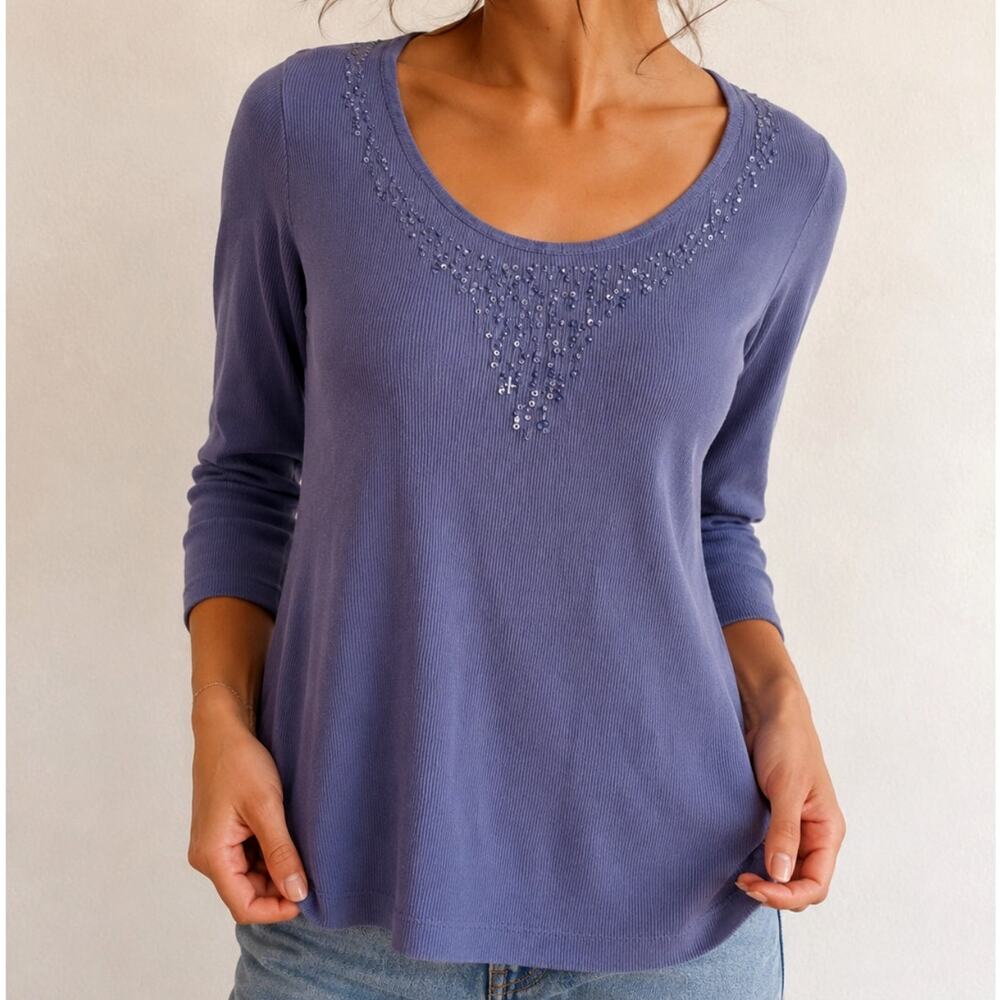 Vintage Y2K Dusty Lavender Boho Top Beaded Neckline Soft Girl Fairycore-Medium